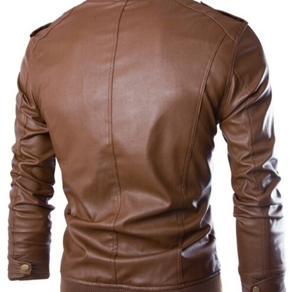 short collar leather jacket
