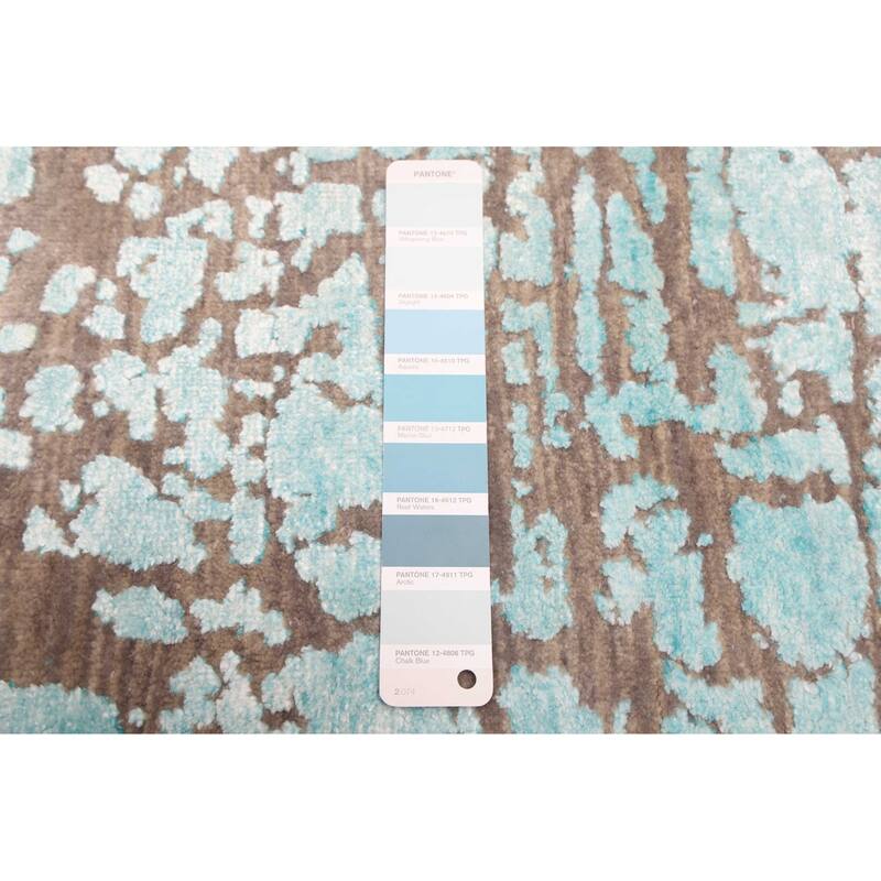 ECARPETGALLERY Hand-knotted Legacy Aqua, Dark Grey Silk, Wool Rug - 2'6 x 11'11