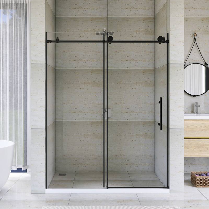 60" x 76" Sliding Frameless Shower Door - 60'' x 0.31'' x 76'' - Matte Black