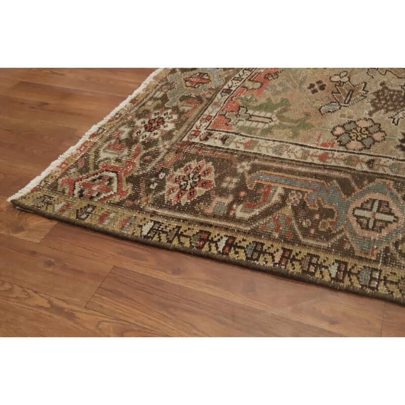 Hand Knotted Oriental 100% Wool Carpet Traditional Geometric Brown Heriz Area Rug - 10' 7'' X 7' 2''