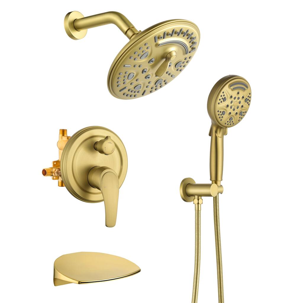 3-Function Pressure Balance Shower System with 6-Setting Rain Head, 9-Setting Handheld, Stainless Steel Waterfall Spout