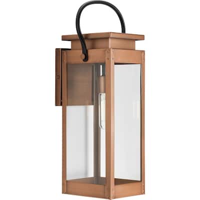 Union Square One-Light Large Antique Copper Urban Industrial Outdoor Wall Lantern - 9.75 in x 8 in x 23.62 in