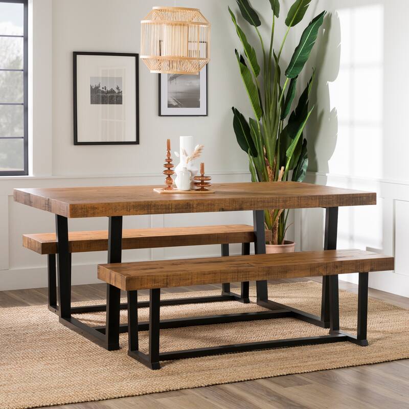 Middlebrook Solid Wood 3-Piece Dining Set with 60-inch Benches