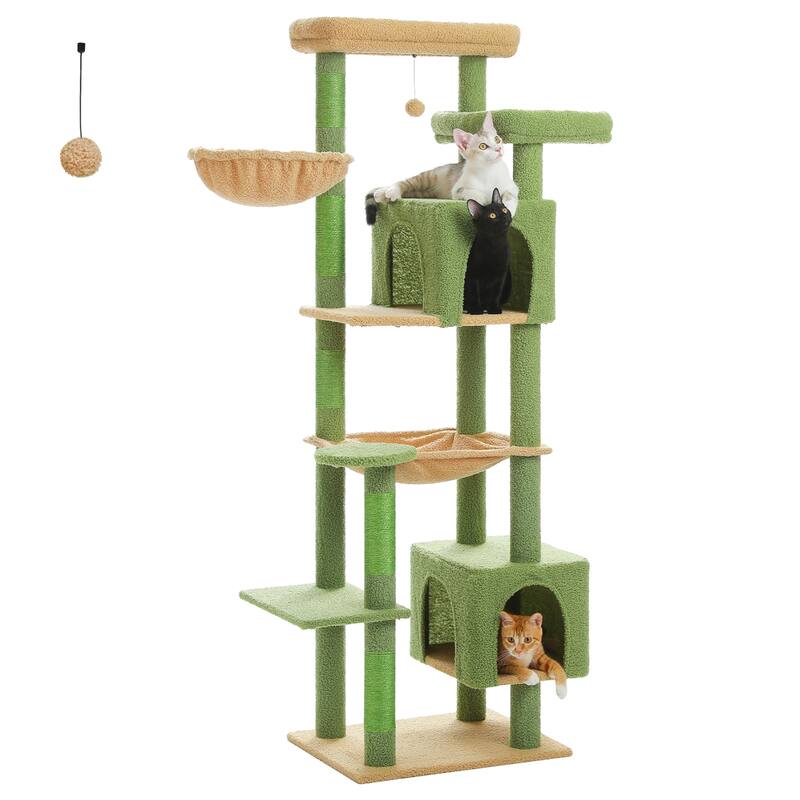 69" Tall Cat Tree Tower for Indoor Large Cats with Super Large Hammock, Scratching Posts, Condo House and Large Top Perch