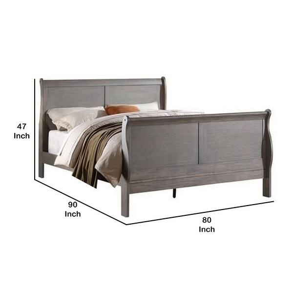 Sleigh Design Eastern King Size Bed with Sleek Legs, Antique Gray Bed