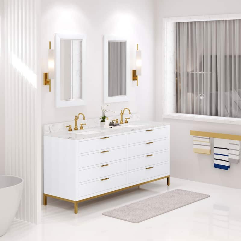Bristol Carrara White Marble Countertop Vanity with Mirror