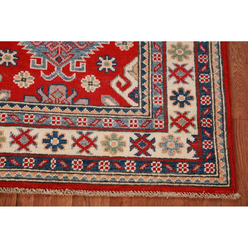 Traditional Kazak Oriental Rug Hand-Knotted Geometric Wool Carpet - 2'8"x 4'0"