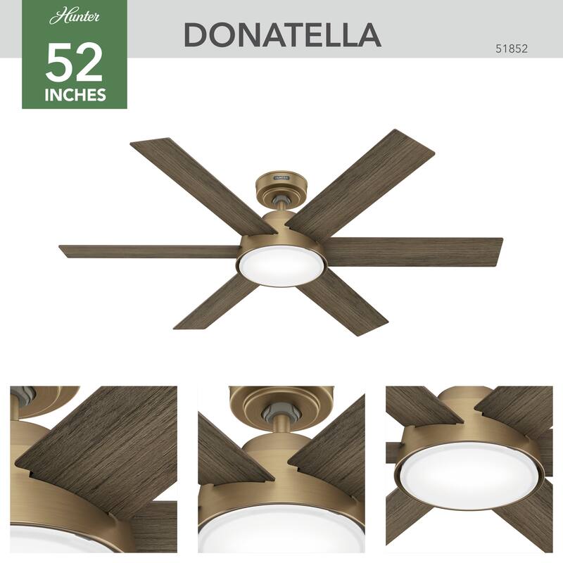 Hunter 52" Donatella Ceiling Fan with LED Light Kit and Handheld Remote - Transitional, Mid-Century, Modern