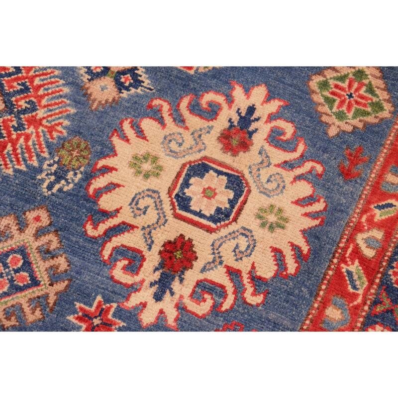 Bohemian Kazak Veronica Blue/Natural Wool Rug - 6'0'' x 8'8''