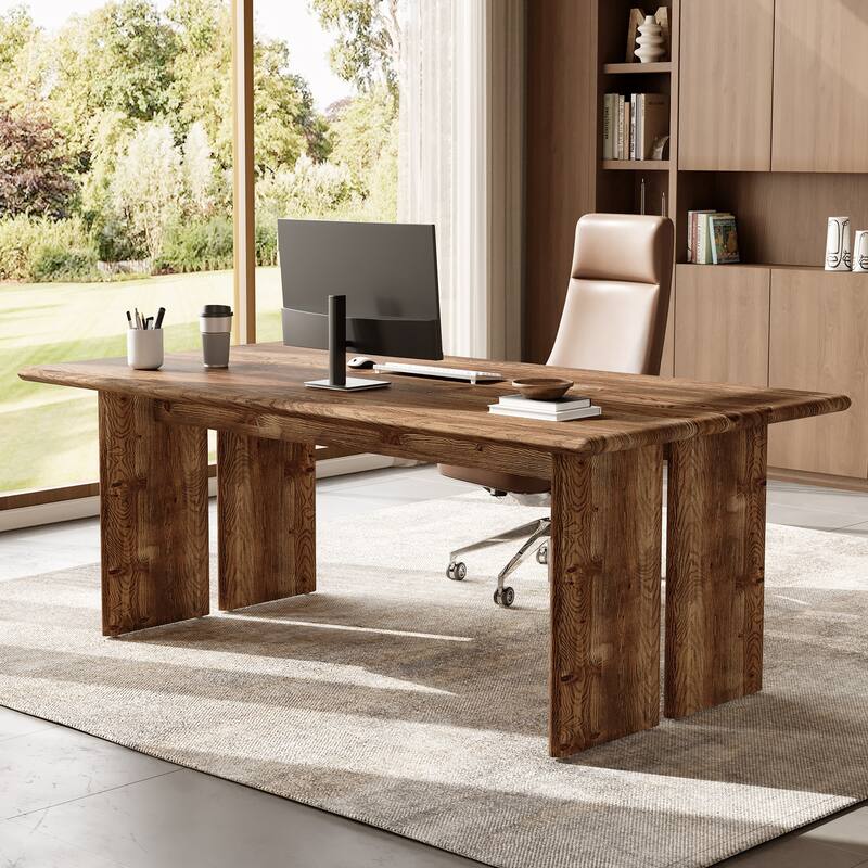 63-Inch Executive Desk, Solid Wood Home Office Desk with Tabletop