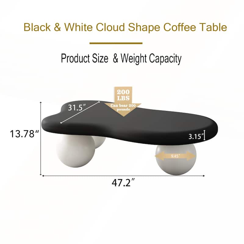 47 Inch Cloud Shaped Coffee Table with 3 Ball Legs