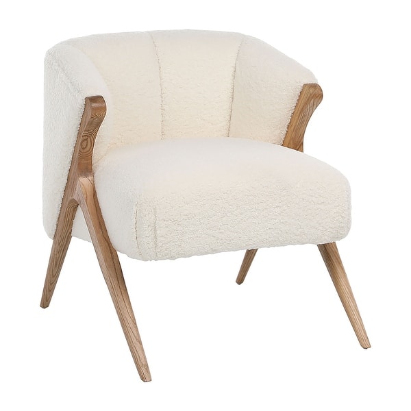 slide 2 of 6, Omar Ivory Sheepskin Upholstered Occasional Arm Chair with Natural Oak Finished Legs