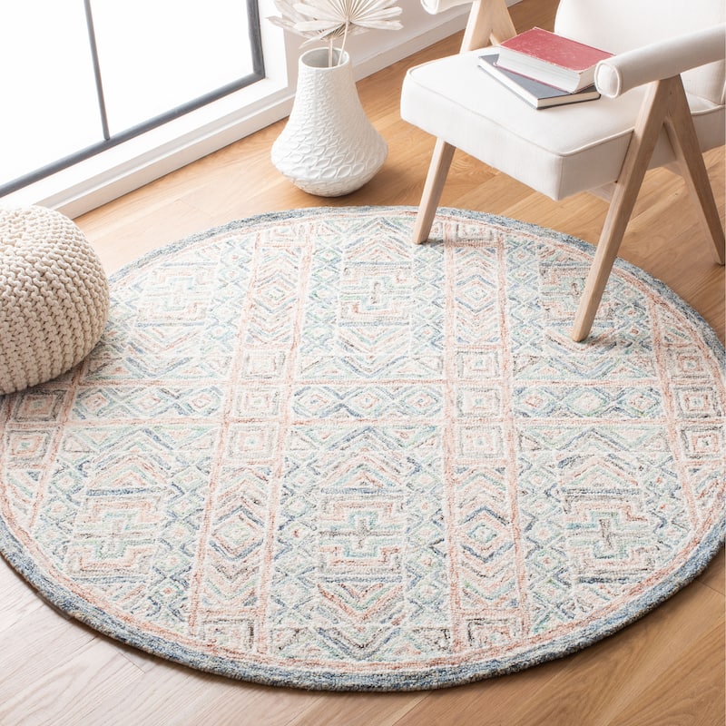 SAFAVIEH Handmade Micro-Loop Beatrise Wool Rug - 5' Round - Blue/Green