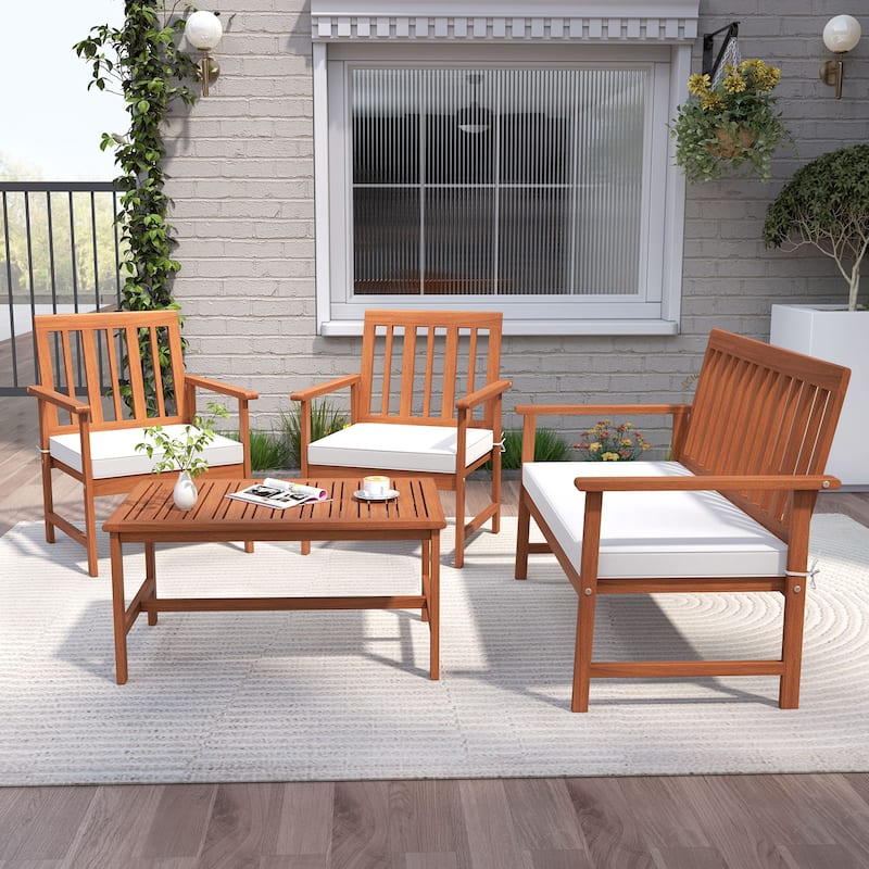 Gymax 8-Piece Acacia Wood Patio Conversation Set Outdoor Furniture Set