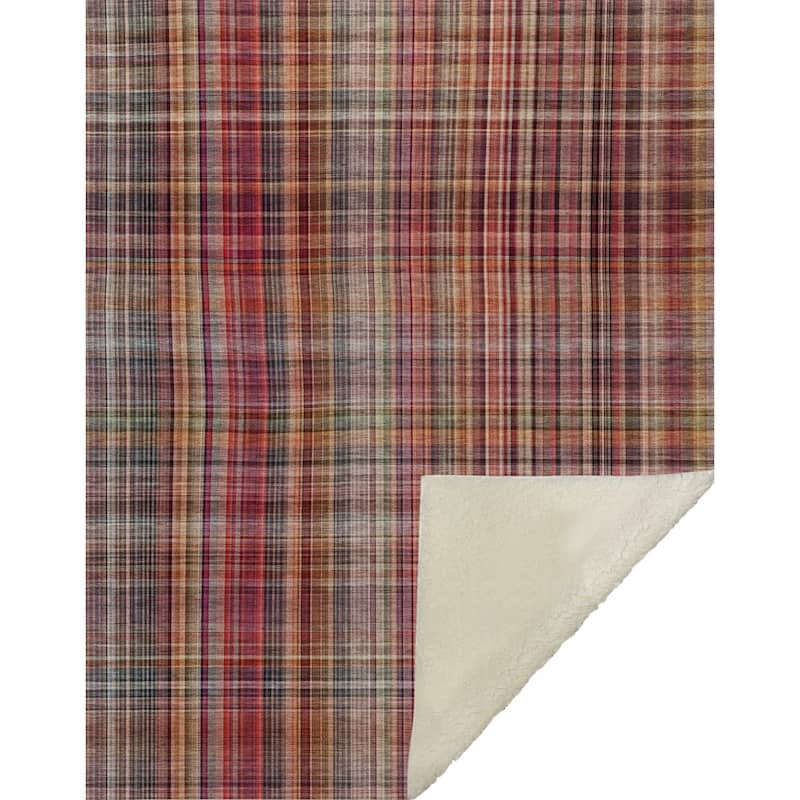 Premium Machine Washable Plaid Sherpa Throw Blanket