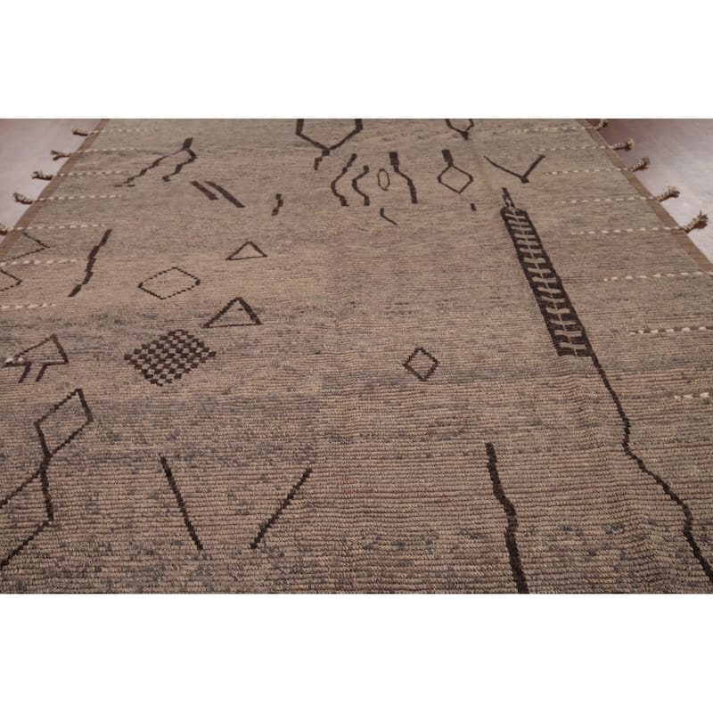 All-Over Brown Striped Moroccan Oriental Area Rug Handmade Wool Carpet - 8'11" x 12'8"