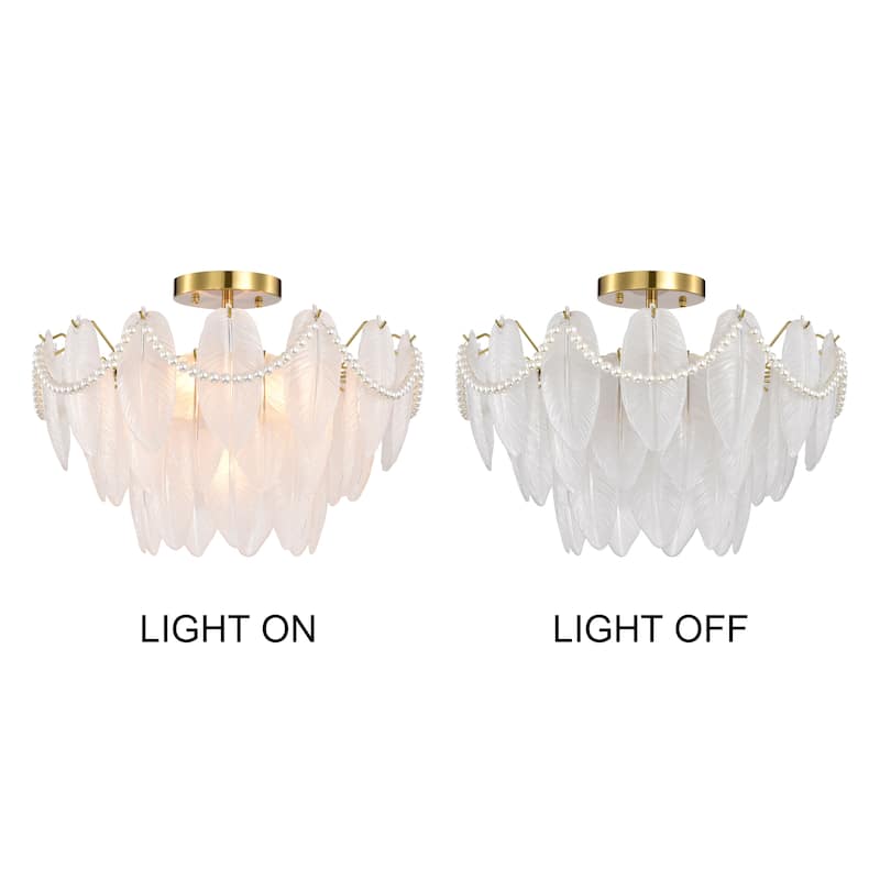 Paula 7-Light Brushed Shiny Brass Glass Feather-shaped Flush Mount - 20.5 inches in diameter x 15 inches H