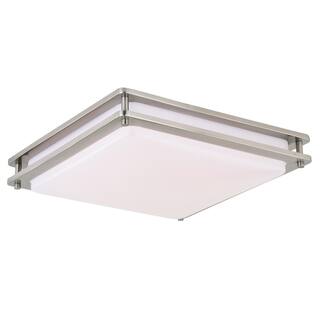 Flush Mount Ceiling Light - Satin Nickel Finish, White Shade - 16 Inch Modern Light Fixture - 3.5