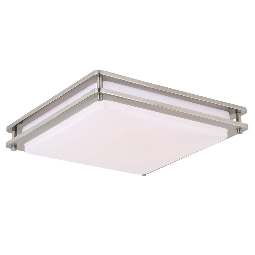 Flush Mount Ceiling Light - Satin Nickel Finish, White Shade - 16 Inch Modern Light Fixture - 3.5