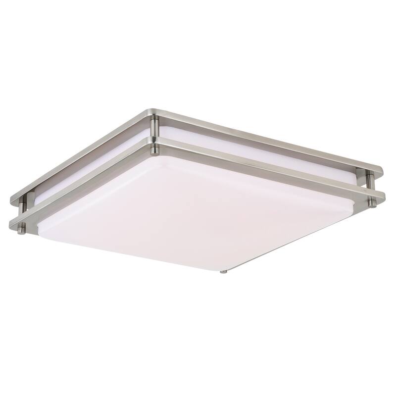Flush Mount Ceiling Light - Satin Nickel Finish, White Shade - 16 Inch Modern Light Fixture - 3.5
