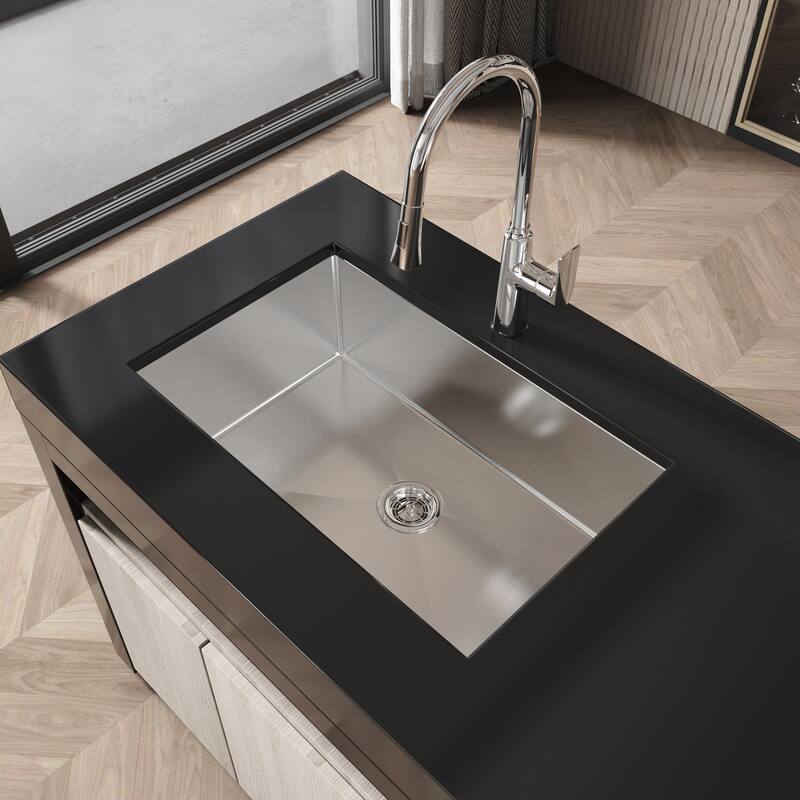 Dark Gray 30 Inch Single Bowl Undermount Kitchen Sink 304 Stainless Steel Brushed Finish with Grid Drain - 30" L × 19" W × 10" H