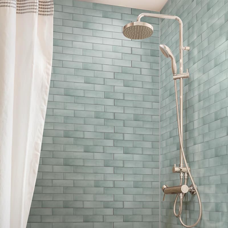 Merola Tile Coco Glossy Blue Grass 2" x 5-7/8" Porcelain Wall Tile - Sample swatch