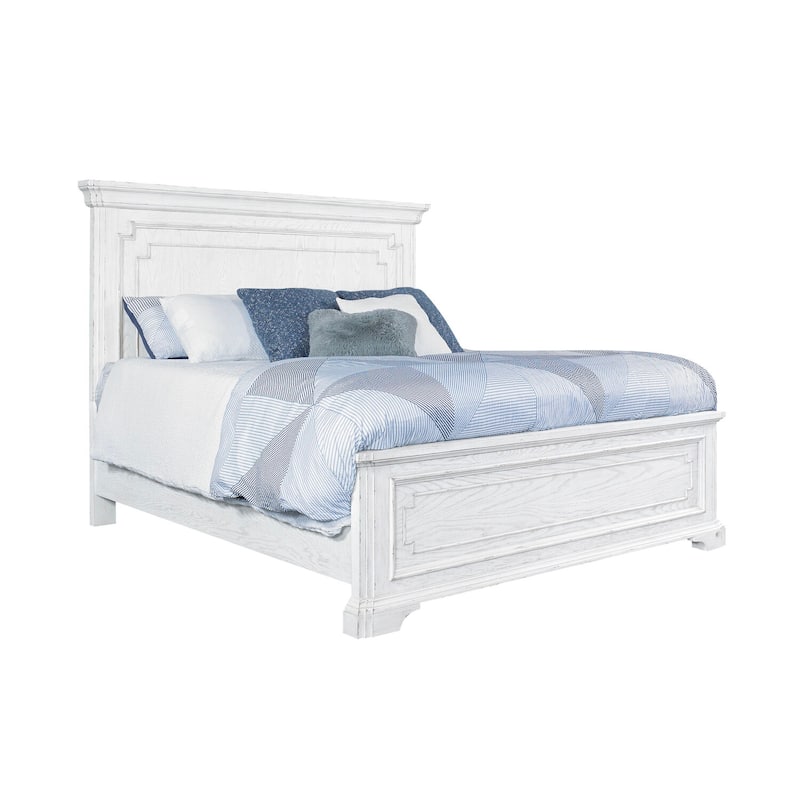 Panel Bed - California King - White Mist Finish - American Poplar & White Oak