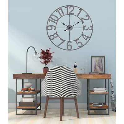Utopia Alley Manhattan Industrial Wall Clock - Large Wall Clock, Iron Wall Decor, Metal Wall Clock (32" Analog, Pewter) - 30"