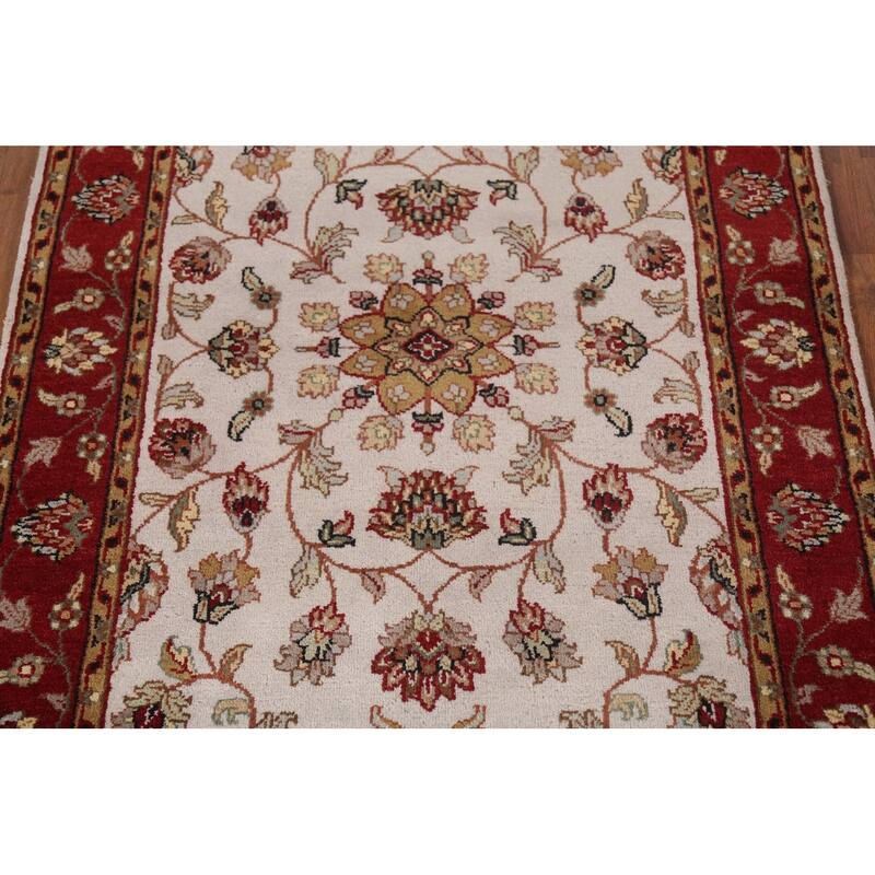 Floral Ivory Agra Indian Foyer Rug Hand-Knotted Wool Carpet - 3'1"x 5'1"