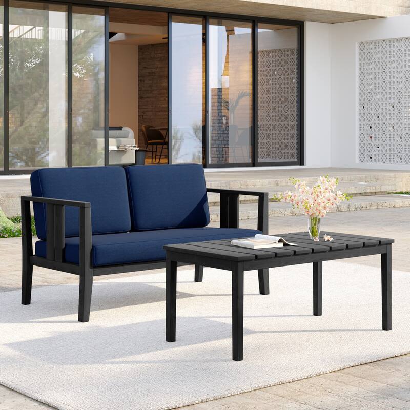 Casual 53"W Outdoor Patio Loveseat Set In Solid Teak Wood with Cushion