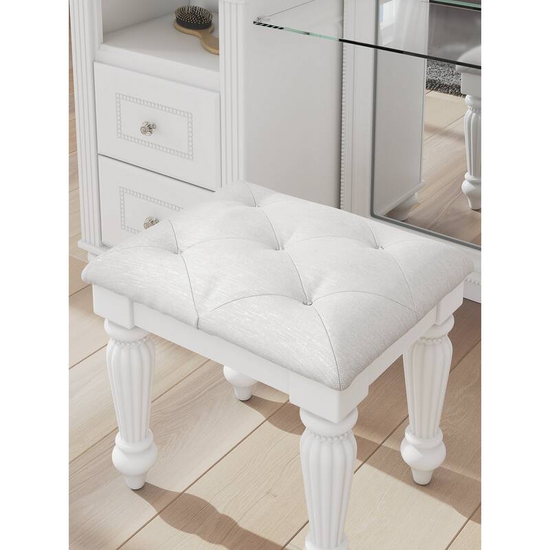 Signature Design by Ashley Trindura White Vanity Stool - 19"W x 16"D x 18"H