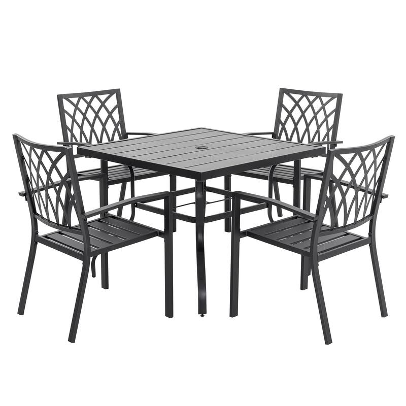 Outdoor 5-Piece Dining Set with Umbrella Hole, Black