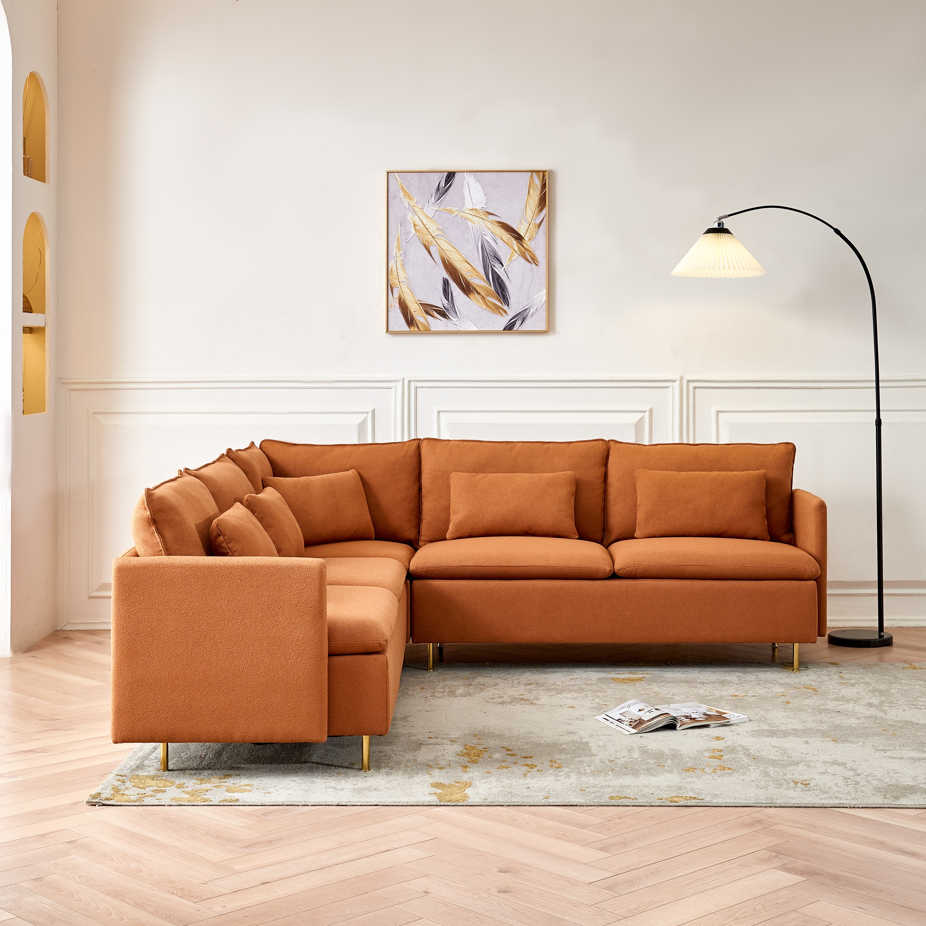 Orange velvet sectional hot sale