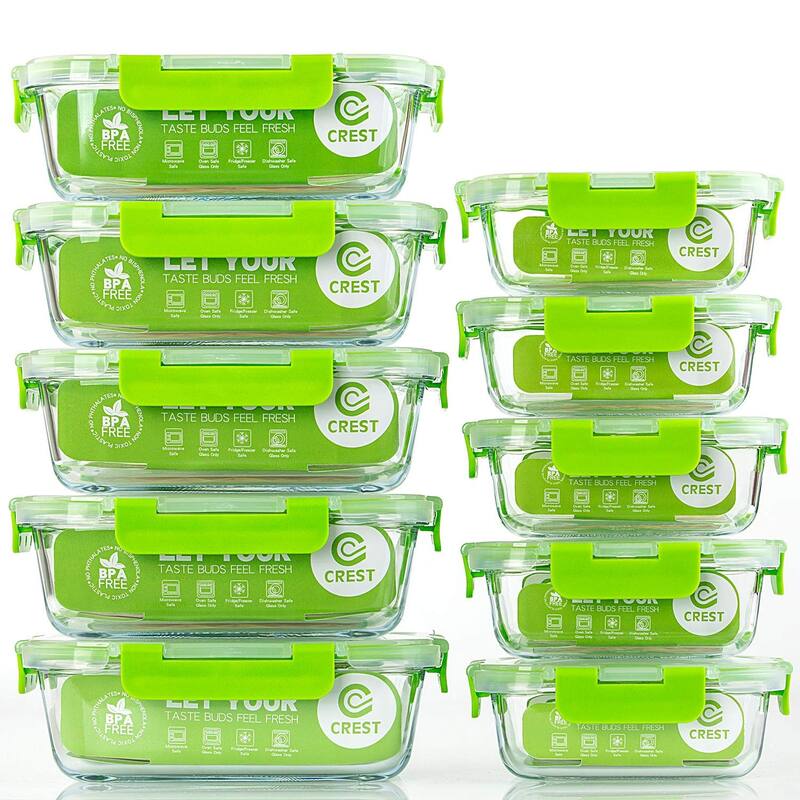 Glass Containers for Food Storage with Lids, [10-Pack] Meal Prep Containers for Kitchen, Home Use, BPA Free - Green