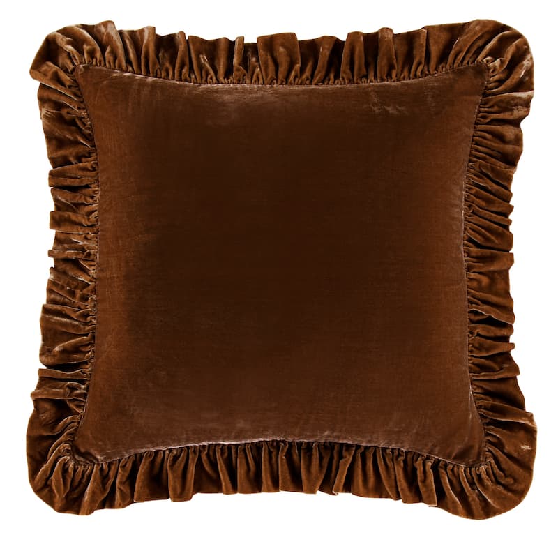 HiEnd Accents Stella Faux Silk Velvet Romantic Western Ruffled Euro Sham, 27"x27" - Copper Brown