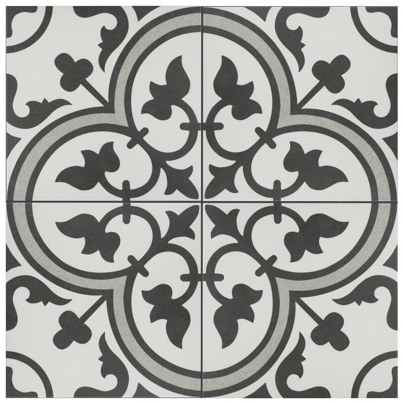 Merola Tile Arte Grey Encaustic 9.75" x 9.75" Porcelain Floor and Wall Tile
