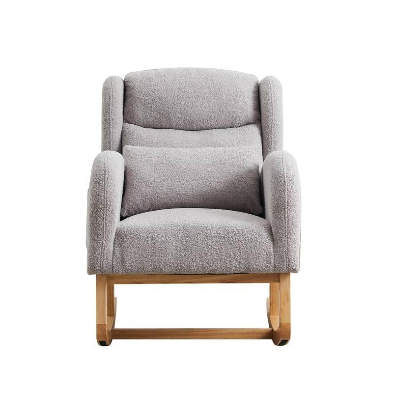 Modern Accent Rocking Chair with Pillow, High Backrest Arm Chair Accent Chair Glider Lounger with 2 Side Pockets for Living Room