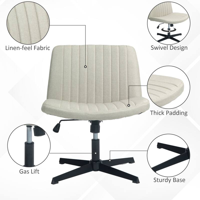 Criss Cross Chair with Wheels, Fabric Padded Armless Vanity Chair, Fabric Padded Task Chair with Adjustable Height - N/A