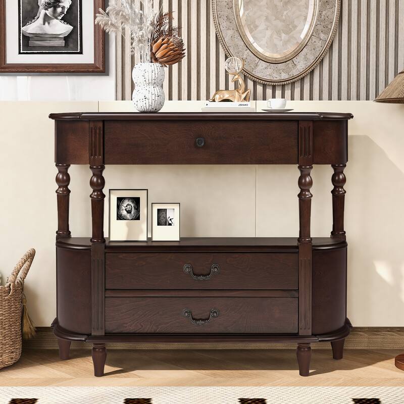 Rossetta Romanesque Character Console Table with Drawer and Open Shelf