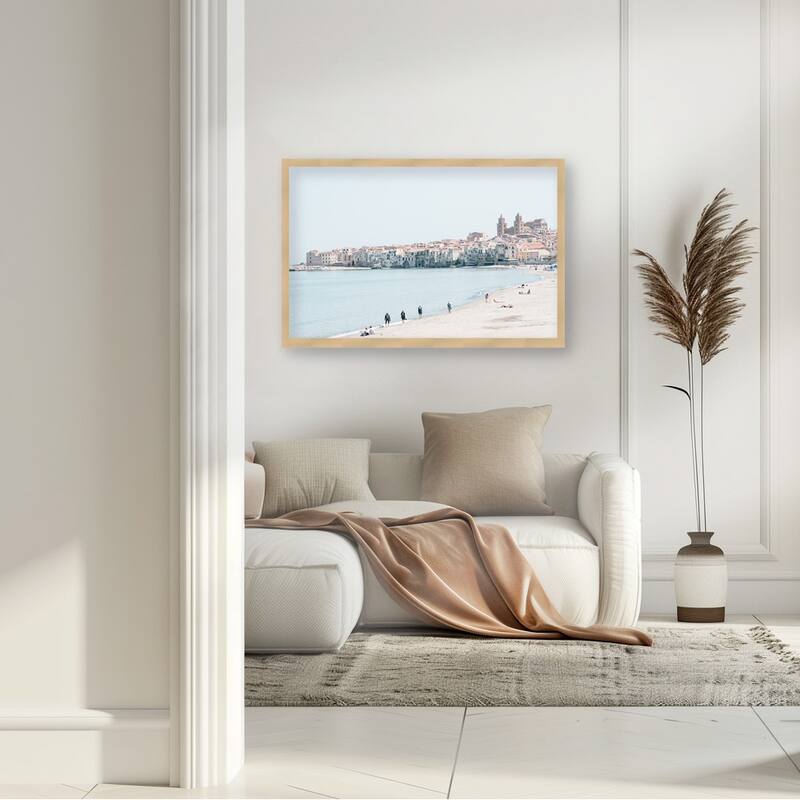 "Coastal view at Cefalu" Framed Textured Wall Art