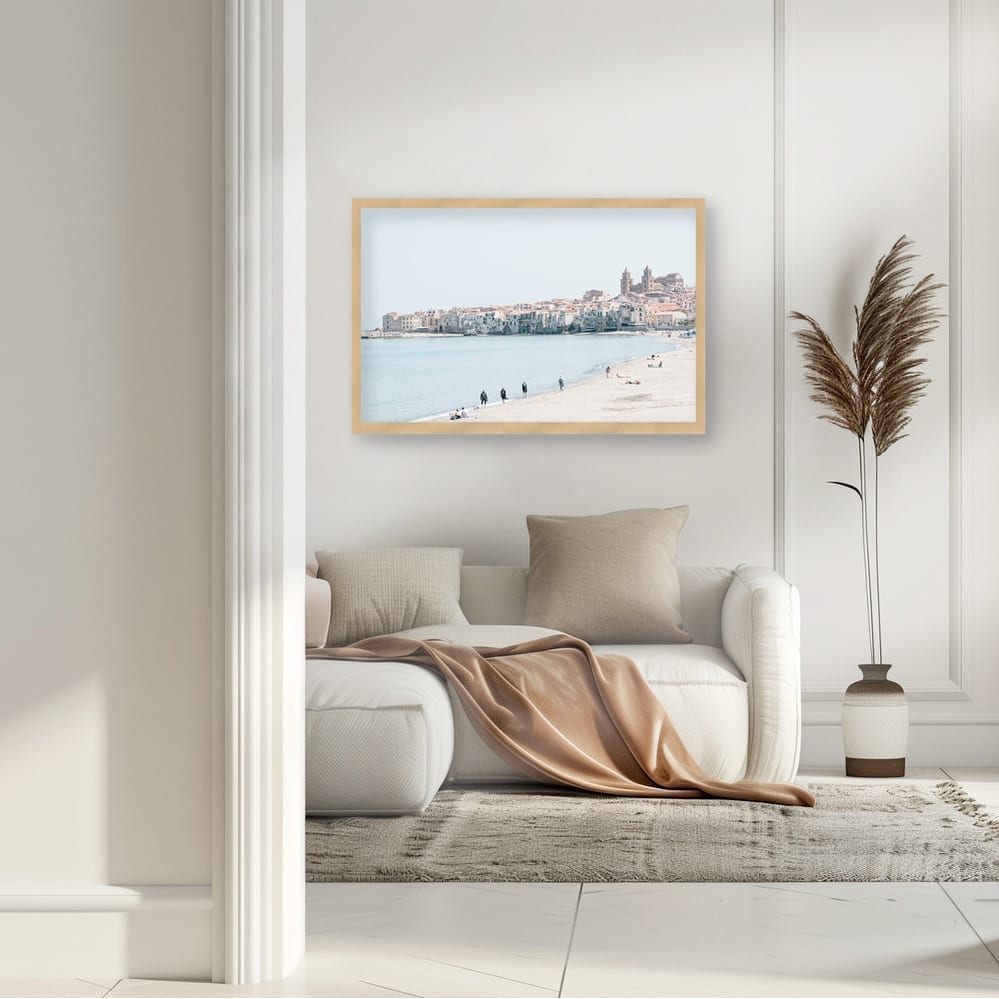 "Coastal view at Cefalu" Framed Textured Wall Art