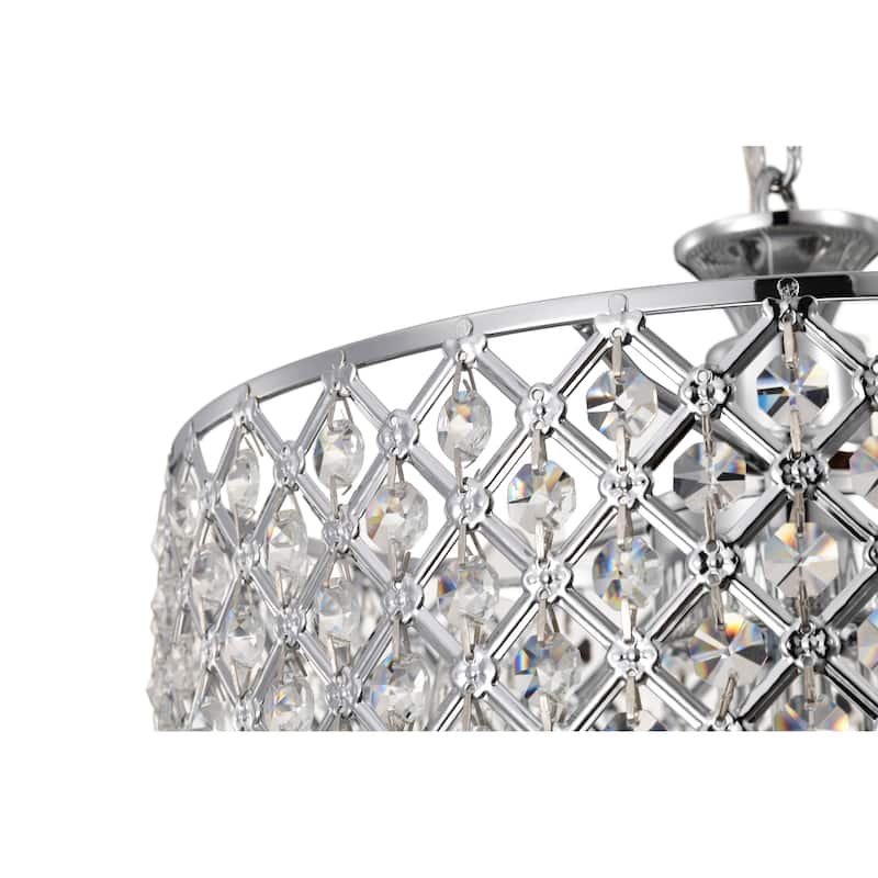 Marya 3-Light Chrome Round Beaded Drum Chandelier with Hanging Crystals, 12 in. Dia