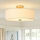 preview thumbnail 4 of 57, French Country Brass Round White Linen Drum Ceiling Light 1-Tier/Brass