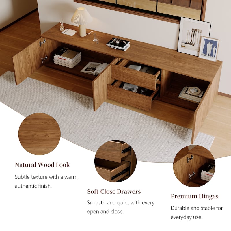 Walnut Brown Mid-Century 79" TV Stand with Storage, Retro Media Console for Living Room