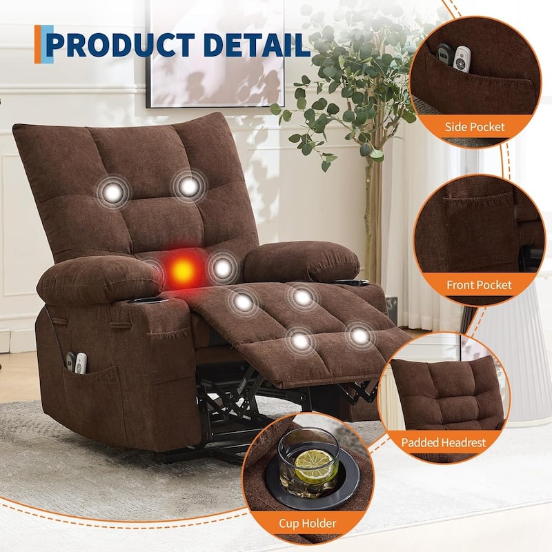 Oversized Power Lift Recliner Chair with Massage and Heat, Swivel Rocker Recliner for Elderly
