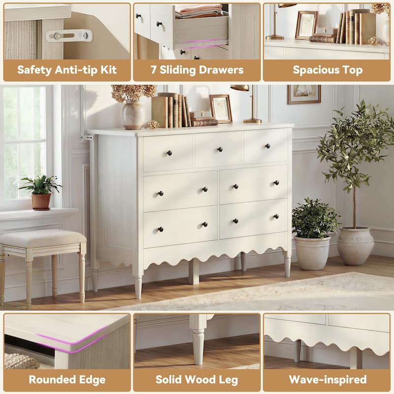 Narill Wave-Inspired 7-Drawer Dresser, 47-In Bedroom Chest of Drawers