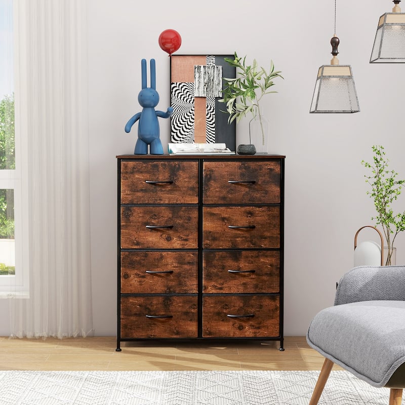 Stylish 8 Drawer Chest of Dressers for Bedroom, Tall Chest Organizer Tower with Wooden Top