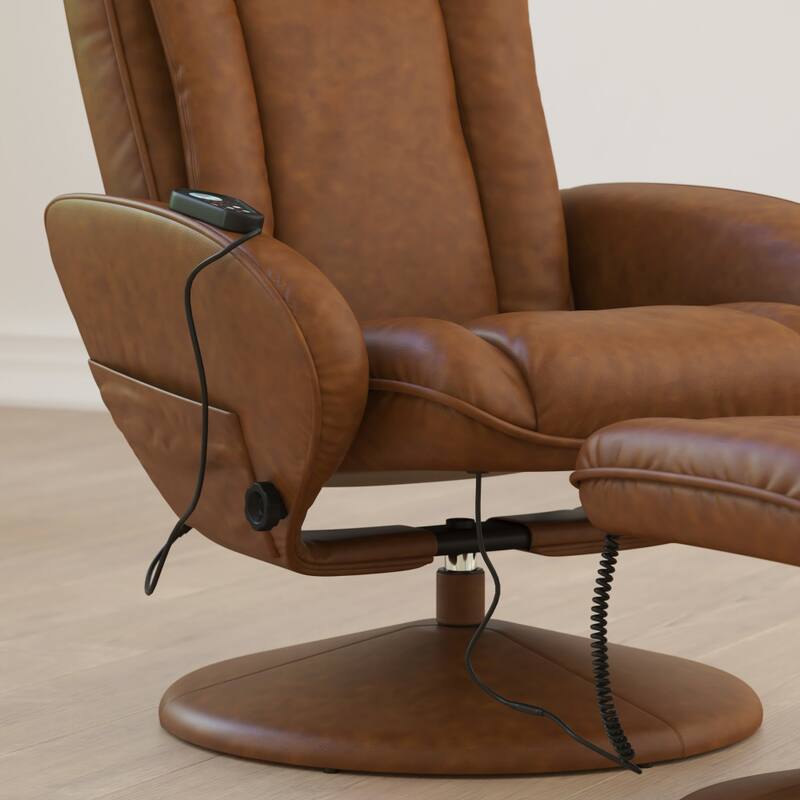 LeatherSoft Massaging Multi-Position Recliner w/Side Pocket & Ottoman
