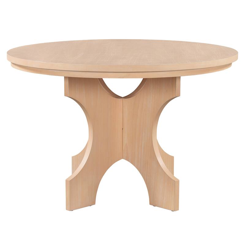 Roomfitters Round Pedestal Dining Table Set, 3 Upholstered Chairs, Curved Bench, 5-Piece Kitchen Furniture