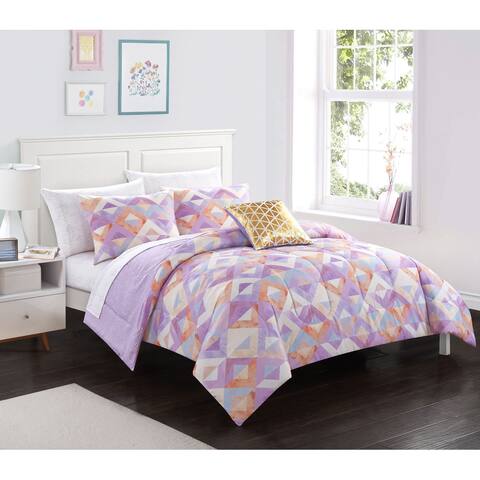 Heritage Club Tie Dye Purple Comforter Set Bedding Set, 5 Piece, Twin